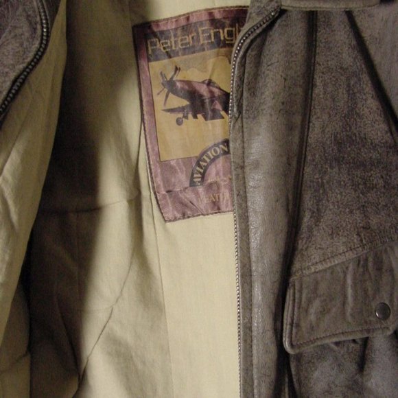 Vtg 80's Peter England Distress Brown Leather Bomber Jacket Sz M - Picture 7 of 11